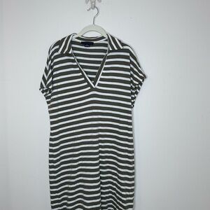 Johnny Collar Tshirt Dress in Light Ecru Olive Stripe
